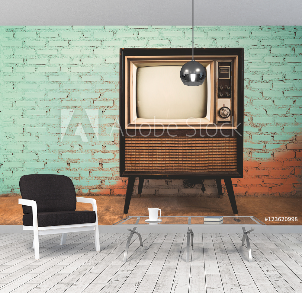 Picture of Retro old television in vintage wall pastel color background